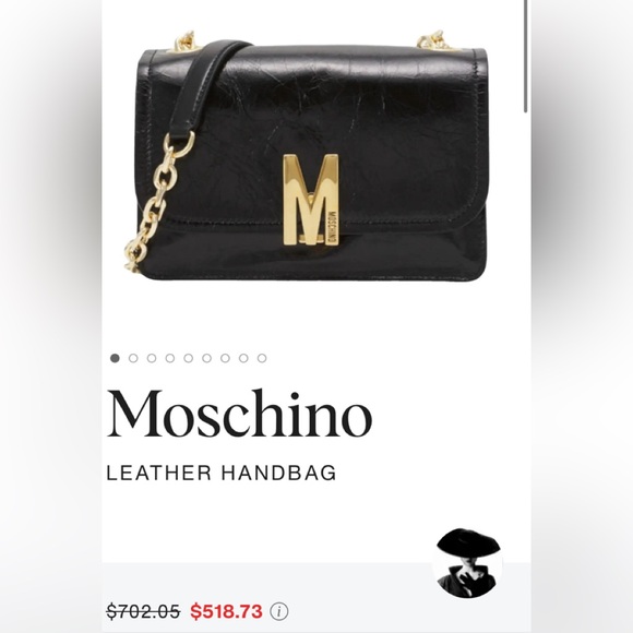 MOSCHINO black leather handbag with gold chain (handle) and gold buckle - Picture 15 of 15